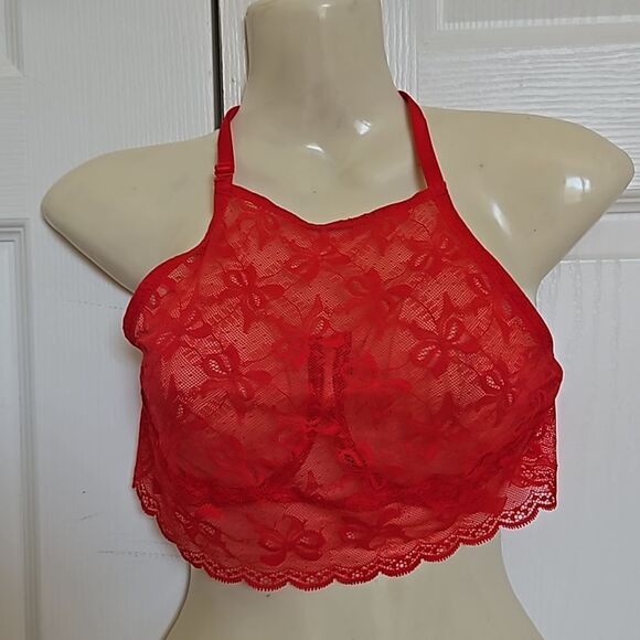 Victoria's Secert Women's Lace Underwire Halter Bralette 32DD Red - Picture 2 of 16